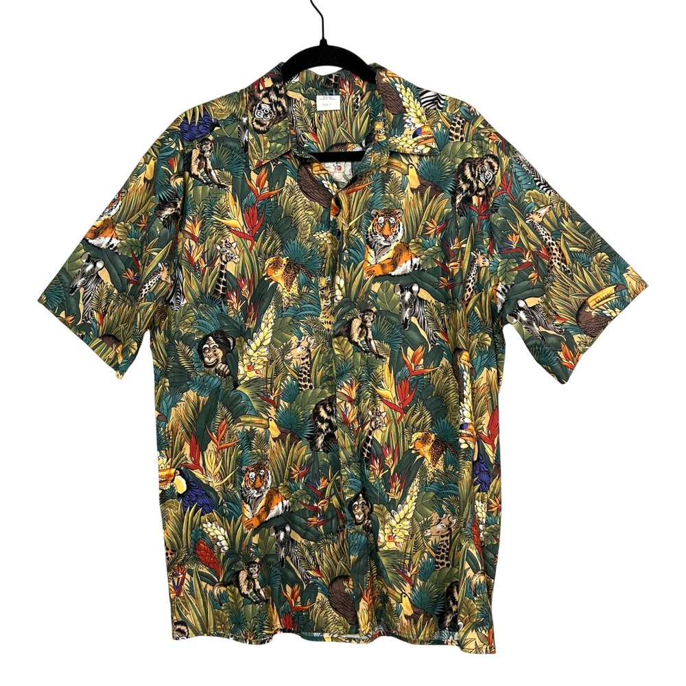 VTG Red the Uniform Tailor Shirt Mens Large Jungle Safari Tiger Hawaiian